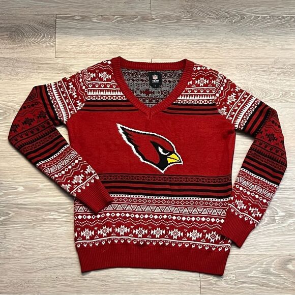 NEW NFL Team Arizona Cardinals Red Black Faire Isle Christmas V Neck Sweater  L - Picture 1 of 8